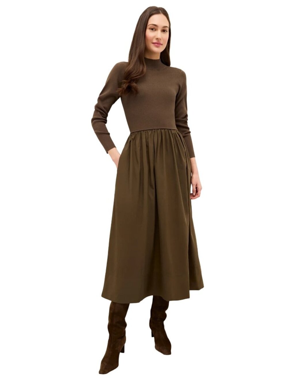 Marie Oliver Green Multimedia Barrett Dress in CAROB Small Womens Midi